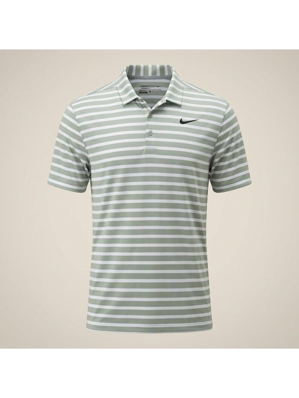 Nike Golf Shirt Mens Size XL Gray White Striped Standard Fit Dri Fit Polo